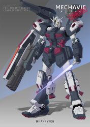Rule 34 | beam cannon, energy sword, blue background, char&#039;s counterattack, character name, commentary, commentary request, commission, dual wielding, english commentary, full armor gundam, fusion, grey background, gun, gundam, gundam thunderbolt, harryych, highres, holding, holding gun, holding sword, holding weapon, mecha, missile pod, mixed-language commentary, mobile suit, no humans, nu gundam, pixiv commission, robot, science fiction, shadow, shield, shoulder cannon, solo, standing, sword, twitter username, two-tone background, v-fin, weapon, yellow eyes