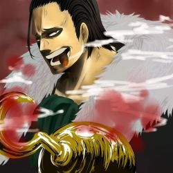 1boy amputee blood cigar ascot artistic_error fur_trim hook hook_hand male_focus one_piece crocodile_(one_piece) smoking solo