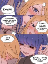 1boy 1girl 3koma assertive_female blonde_hair blue_hair comic dizzy_(guilty_gear) english_text guilty_gear hetero highres ky_gwangin ky_kiske red_eyes speech_bubble