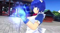 1girl 3d animated apron blue_gloves blue_hair boots cuffs eyepatch gloves green_eyes handcuffs ikkitousen maid maid_headdress ryomou_shimei senran_kagura senran_kagura_new_link short_hair sound tagme thighhighs video white_thighhighs