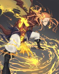 1boy absurdres black_clover dragon_tail dragon_wings fire fuegoleon_vermillion highres limn044 magic orange_hair tail wings
