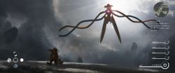 1other absurdres asteroid_ill backlighting cloud cloudy_sky deoxys deoxys_(normal) fake_screenshot floating gen_3_pokemon grass hat heads-up_display health_bar highres kneeling legendary_pokemon minimap mythical_pokemon nintendo pokemon pokemon_(creature) rock scenery sky translation_request user_interface zigzagoon