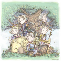 1990s_(style) 2boys 3girls alternate_costume boco bartz_klauser chocobo exdeath faris_scherwiz final_fantasy final_fantasy_v galuf_halm_baldesion krile_mayer_baldesion_(ff5) lenna_charlotte_tycoon moogle multiple_boys multiple_girls shouta_(shbz) tina_branford tree