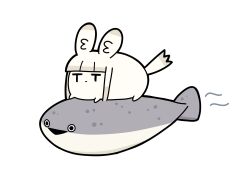 animal animal_ear_fluff animalization arknights dog-san dragon_bubble_(arknights) fish highres holding holding_animal holding_fish platinum_(arknights) riding riding_animal sacabambaspis solid_circle_eyes t_t triangle_mouth wide-eyed