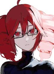 1girl abimaru087 alternate_costume backlighting black_shirt closed_mouth expressionless glasses hashtag-only_commentary highres kasane_teto looking_at_viewer portrait shirt solo straight-on utau
