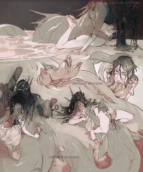 1futa 1girl barefoot covered_face dress extra_penises fellatio fingering fishing_net from_above futa_with_female futanari glowing glowing_eyes hand_on_another&#039;s_chest hand_on_another&#039;s_head huge_clitoris interspecies long_hair mermaid monochrome monster monster_girl oral original partially_submerged penis prone_bone pussy reverse_upright_straddle sequential sex sex_from_behind straddling vaginal water xxxenokun