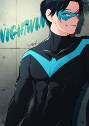 1boy absurdres artist_name black_hair dc_comics dick_grayson highres male_focus mask nightwing