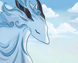 animal_focus animalization blue_fur blue_sky cloud cloudy_sky closed_eyes ganyu_(genshin_impact) ganyu_(qilin)_(genshin_impact) genshin_impact highres horns mythology no_humans qilin_(mythology) sky xinzoruo