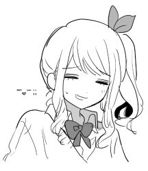 Rule 34 | 1other, akiyama mizuki, blush, bow, bowtie, cardigan, closed mouth, collared shirt, jihecchi, open mouth, project sekai, shirt, side ponytail, sidelocks, simple background, smile, solo, sweat, upper body