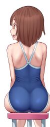 1girl artist_request ass chair from_behind highres huge_ass kitanaga legs looking_to_the_side medium_hair one-piece_swimsuit open_mouth sitting solo swimsuit thick_thighs thighs tongue ueno-san_wa_bukiyou