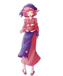 1girl alphes_(style) animal_ears apron arms_behind_back bird_ears blue_apron blush brown_kimono brown_sandals commentary_request dairi earrings full_body hat highres japanese_clothes jewelry kimono large_variant_set mystia_lorelei no_wings obi okamisty parody pink_hair sandals sash short_hair socks solo standing style_parody tachi-e tasuki touhou transparent_background variant_set white_socks