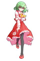 1girl black_pantyhose dairi full_body green_hair highres kazami_yuuka pantyhose red_eyes red_shoes red_skirt red_vest shirt shoes short_hair skirt solo tachi-e touhou umbrella vest white_shirt