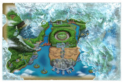 absurdres artist_request border bridge building city cloud ferris_wheel forest from_above highres house ice island map map_(medium) mountain nature nintendo no_humans ocean official_art pokemon pokemon_bw2 scenery ship third-party_source town unova_map water watercraft white_border