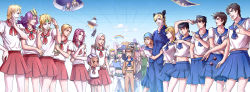 6+boys 6+girls anchor_(symbol) bad_id bad_pixiv_id battle_tendency black_hair blackmore blonde_hair bola_(weapon) brown_hair bruno_bucciarati caesar_anthonio_zeppeli camera changye crossdressing dark-skinned_male dark_skin diamond_is_not_crash diavolo dio_brando dixie_cup_hat double_bun enrico_pucci funny_valentine gender_request genderswap giorno_giovanna guido_mista gyro_zeppeli hand_(symbol) hat hazekura_mikitaka headband headdress heart higashikata_josuke higashikata_josuke_(jojolion) highres horseshoe indoors johnny_joestar jojo_no_kimyou_na_bouken jojolion jonathan_joestar joseph_joestar joseph_joestar_(young) kakyoin_noriaki kars_(jojo) kira_yoshikage kishibe_rohan kuujou_jolyne kuujou_joutarou military_hat multicolored_hair multiple_boys multiple_girls narciso_anasui open_mouth phantom_blood pink_hair pleated_skirt pompadour purple_hair rainbow rudolph_von_stroheim sailor_collar school_uniform short_hair skirt smile stardust_crusaders steel_ball_run stone_ocean terence_t._d&#039;arby track_suit two-tone_hair ufo vanilla_ice vento_aureo very_short_hair wamuu weather_report white_hair will_anthonio_zeppeli zipper
