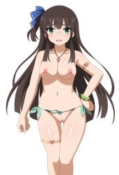 1girl armlet blush bracelet breasts ceri_(sakura_dungeon) clenched_hand game_cg jewelry leglet legs long_hair navel necklace nipples nude pussy ribbon sakura_dungeon shiny_skin