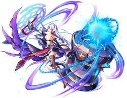 1girl artist_request bad_source bare_back bare_shoulders breasts chain detached_sleeves frills full_body game_cg hair_between_eyes hammer hector_(kamihime_project) high_heels holding holding_hammer holding_weapon huge_weapon kamihime_project magic_circle official_art red_eyes sideboob solo third-party_source transparent_background weapon white_hair