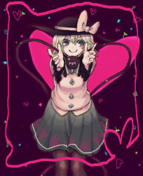 1girl black_hat black_pantyhose blouse blush buttons c: closed_mouth collared_shirt commentary_request diamond_button eyeball feet_out_of_frame floral_print frilled_shirt_collar frilled_sleeves frills green_eyes green_hair green_skirt hair_between_eyes hat hat_ribbon heart heart_of_string komeiji_koishi long_sleeves looking_at_viewer medium_hair open_hands outstretched_arms pantyhose ribbon rose_print shirt skirt smile solo third_eye touhou wavy_hair wide_sleeves yellow_ribbon yellow_shirt yunuki_uta
