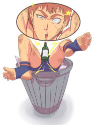 1boy ball_busting bottle glass_bottle multiple_views nickrikku tendou_gai trash_can