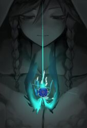 Rule 34 | 2boys, aqua wings, black bridal gauntlets, blue hat, braid, bridal gauntlets, closed mouth, falling, genshin impact, glowing, gold, hair between eyes, half-closed eyes, hat, highres, hood, hood up, jingasa, looking down, mandala, multiple boys, open hands, porary, scaramouche (genshin impact), smile, twin braids, venti (genshin impact), wanderer (genshin impact)