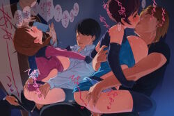 4boys blonde_hair blush blushing_female breasts breasts_out brown_hair closed_eyes colorized cowgirl_position cum cum_in_pussy faceless faceless_male grabbing_another&#039;s_ass groping heart idolmaster idolmaster_cinderella_girls katagiri_sanae kiss long_hair moaning multiple_boys oikawa_shizuku open_mouth phone pole_(ppp1409) recording sex shirt short_hair smile straddling sweat tagme tongue tongue_out topless_female twintails white_shirt