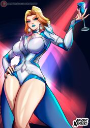 absurdres blonde_hair blue_eyes breasts darkxenssei emma_frost highres large_breasts leotard marvel marvel_rivals original short_hair thick_thighs thighs wide_hips x-men