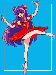1girl ballet_dress ballet_slippers chinese_clothes dress purple_hair ranma_1/2 red_eyes shampoo_(ranma_1/2) sidelocks
