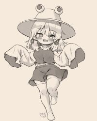1girl arinu highres monochrome moriya_suwako solo thick_thighs thighs touhou