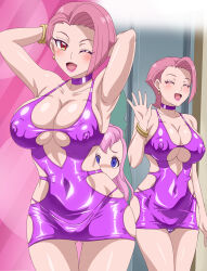Rule 34 | 2girls, blue eyes, bodycon, breasts, covered erect nipples, dress, female focus, highres, himitsu no aipri, large breasts, long hair, makino tomoyasu, mature female, mother and daughter, multiple girls, nipples, open mouth, panties, pink hair, pretty series, short hair, skin tight, smile, swimsuit, tight clothes, tight dress, underwear