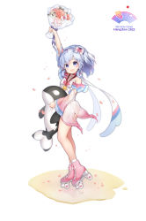 1girl absurdres artistic_rollerskating asian_games blue_eyes dress gold_medal highres pink_dress roller_skates sigsbee_(warship_girls_r) skates warship_girls_r