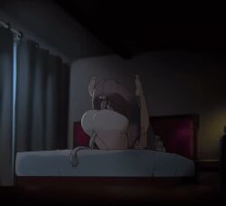 1boy 1girl animal_ears animated animated_gif ass bed breasts completely_nude dark-skinned_male dark_skin feet grey_hair hololive interracial juice large_penis lion_ears lion_girl lion_tail long_hair mating_press mdthetest nude on_bed penis pussy_juice sex shishiro_botan soles tail testicles top-down_bottom-up virtual_youtuber