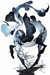 absurdres animal_focus arm_fins artist_name black_eyes colored_sclera creature fins fish_tail from_side full_body head_fins highres kamikiririp looking_at_viewer monster no_humans original red_sclera scales signature simple_background solo tail twitter_username white_background