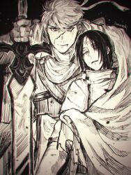 Rule 34 | 2boys, artist name, bad link, facial mark, fire emblem, fire emblem: radiant dawn, forehead mark, headband, ike (fire emblem), iwanashi (ichigo wadachi), male focus, multiple boys, nintendo, planted, planted sword, planted weapon, ragnell, short hair, soren (fire emblem), sword, weapon