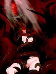 1girl amon_(lord_of_the_mysteries) blood blood_spray chinese_commentary commentary_request corpse decapitation ero_guro genderswap genderswap_(mtf) guro headless highres kikinotamai long_hair lord_of_the_mysteries monster nipples pussy restrained slime_(substance) tentacles torn_clothes white_hair