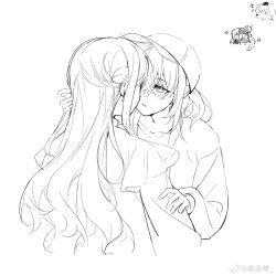 2girls animal_ears bang_dream! bang_dream!_it&#039;s_mygo!!!!! baseball_cap chinese_commentary commentary_request dog dog_ears earrings greyscale hat highres imminent_kiss jewelry kemonomimi_mode long_hair misumi_uika monochrome multiple_girls muonrei00 sidelocks simple_background tail tail_wagging togawa_sakiko translation_request white_background yuri