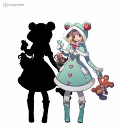 1girl alternate_costume animal_ear_hood animal_ears basket bear_ears bear_tail blonde_hair blue_eyes boots bow bowtie buttoned_cuffs buttons candy candy_cane capelet child company_name dress english_text fake_animal_ears food footwear_bow frills fur-trimmed_boots fur-trimmed_capelet fur-trimmed_dress fur-trimmed_hood fur_trim fur_wrist_cuffs gathers gloves green_boots green_button green_capelet green_dress green_gloves green_hood green_mittens hair_intakes heart heart_button heart_ear_ornament holding holding_stuffed_toy hood hooded_capelet iris_chateaubriand large_ears logo lollipop long_sleeves looking_at_viewer mittens official_art parted_bangs pink_bow pink_bowtie pocket pom_pom_(clothes) sakura_taisen sega solo standing striped_clothes striped_dress stuffed_animal stuffed_toy tail teddy_bear teeth thighhighs third-party_source upper_teeth_only vertical-striped_capelet vertical-striped_clothes vertical-striped_dress watermark white_pocket white_pom_poms white_stripes white_thighhighs wrist_cuffs