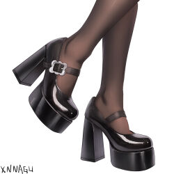 1girl alternate_costume black_pantyhose chinese_commentary commentary_request feet foot_focus high_heels kitagawa_marin pantyhose platform_shoes signature simple_background solo sono_bisque_doll_wa_koi_wo_suru white_background xnnagu