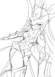 Rule 34 | 1girl, armor, armored boots, armored gloves, armored leotard, boots, breasts, digimon, digimon (creature), female focus, fur collar, helmet, highres, hudiemon, leotard, long hair, looking at viewer, medium breasts, ph6xeivbgpimggg, shoulder armor, smile, solo, solo focus, tinted eyewear