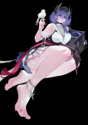 1girl absurdres arknights barefoot bird black_background blue_eyes cantabile_(arknights) feet highres long_hair looking_at_viewer nils_(artist) parted_lips soles toes