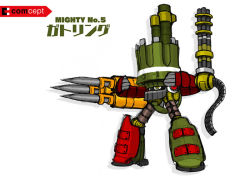 bandolier battalion_(mighty_no._9) belt gatling_gun gun mighty_no._9 minigun no_humans non-humanoid_robot official_art pile_bunker robot rocket solo weapon