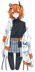 Rule 34 | :o, a.i. voice, absurdres, adachi rei, arms at sides, belt, black pantyhose, black shirt, blush, cable, computer chip, cropped legs, flat chest, grey shorts, hair between eyes, hair ornament, hair ribbon, headlamp, headphones, headset, highres, jacket, jacket partially removed, koz 001, long hair, microphone, orange belt, orange hair, pantyhose, pleated shorts, pocket, radio antenna, ribbon, shirt, shorts, side ponytail, utau, white jacket, white ribbon