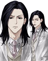 1boy black_eyes black_hair chain cigar copyright_request highres male_focus necktie pale_skin shirt sso_s tareme vest white_shirt