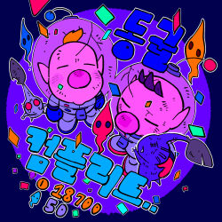 2boys arm_on_another&#039;s_head bad_tag big_nose blonde_hair blue_gloves border brown_hair buttons closed_eyes colored_skin confetti cracked_skin dirty dirty_face expressionless from_above frown full_body ghost gloves helmet highres hug injury korean_text leaf louie_(pikmin) male_focus multiple_boys nintendo olimar open_mouth outline outside_border pikmin_(creature) pikmin_(series) pikmin_2 pointy_ears purple_background purple_border purple_hair purple_pikmin purple_skin radio_antenna red_eyes red_gloves round_border short_hair solid_circle_eyes space_helmet spacesuit tearing_up translation_request very_short_hair whistle white_outline white_pikmin white_skin yu_pikmin