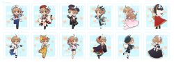 Rule 34 | 1boy, absurdres, ahoge, animal hat, beret, black dress, black hat, black shoes, border, bow, brown hair, chibi, crossdressing, dress, ensemble stars!, hair between eyes, hat, headband, heart, highres, holding, holding microphone, holding teddy bear, horns, japanese clothes, long hair, long sleeves, looking back, maid headdress, mashiro tomoya, mashiro tomoya (cinderella), mashiro tomoya (prince outfit), mashiro tomoya (princess outfit), microphone, mini hat, mini top hat, multiple views, paw pose, peaked cap, pink bow, pink dress, red headband, shisokonbu, shoes, short hair, short sleeves, standing, standing on one leg, stuffed animal, stuffed toy, teddy bear, top hat, white border, white bow, white hat, wide sleeves