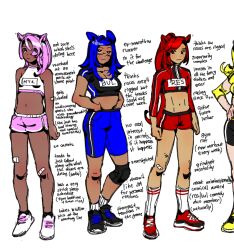 3girls animal_ears bandaid bandaid_on_knee bandaid_on_leg bandaid_on_thigh bare_shoulders black_shirt black_shoes blue_shorts breasts bullet&#039;n_board cleavage closed_mouth comely_material_morning_(horse_race_tests) crop_top dark-skinned_female dark_skin english_text glasses hand_in_pants high_collar horse_ears horse_girl horse_race_tests knee_pads kneehighs long_hair long_sleeves looking_at_viewer mars_(rotyolk) medium_hair midriff multiple_girls navel pink_hair pink_shorts red_shirt red_shoes red_shorts reference_sheet resolute_mind_afternoon shirt shoes short_sleeves shorts simple_background sleeveless sleeveless_shirt socks standing striped_clothes striped_shirt vertical-striped_clothes vertical-striped_shirt white_background white_shirt white_shoes white_socks