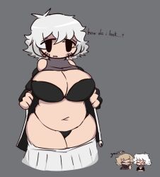 Rule 34 | .flow, 2girls, ahoge, bikini, black bikini, black eyes, black panties, blonde hair, breasts, english text, fat, grey skirt, huge breasts, implied yuri, messy hair, mob face, multiple girls, panties, pleated skirt, purple sweater, sabitsuki, short hair, skirt, skirt down, solo focus, sweater, swimsuit, tacoman, talking, thick thighs, thighs, thumbs up, underwear, urotsuki, white hair, yume 2kki
