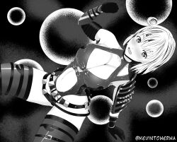 1girl breasts cosplay highres large_breasts monochrome ninja_gaiden rachel_(ninja_gaiden)_(cosplay) senjou_no_valkyria_(series)
