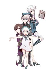 bandaged_arm bandaged_leg bandages blue_eyes book breasts brother_and_sister cleavage commentary_request copyright_name emil_(nier) flower grimoire_weiss hair_flower hair_ornament head_wreath highres kaine_(nier) legs lingerie lunar_tear medium_hair multiple_boys multiple_girls negligee nier nier_(brother) nier_(brother)_(pre_timeskip) nier_(series) rainbow red_hair scarf siblings silver_hair simple_background tamakingx422x twins underwear white_background yonah