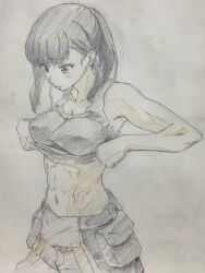 1girl abs baron_(varon666) en&#039;en_no_shouboutai maki_oze muscular muscular_female navel