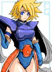 Rule 34 | 1girl, armor, blonde hair, blue eyes, breasts, cape, faye, female focus, final fantasy, final fantasy mystic quest, lowres, non-web source, oekaki, short hair, solo