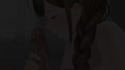1boy 1girl animated braid brown_eyes brown_hair caressing_testicles censored close-up closed_eyes cum cum_in_mouth cum_overflow deepthroat fellatio fingernails from_side half-closed_eyes hand_on_another&#039;s_head hetero highres idolmaster idolmaster_shiny_colors indoors interior kuwayama_chiyuki licking licking_penis live2d long_hair mosaic_censoring najar nude oral penis profile pumping saliva solo_focus sound tagme tears testicle_sucking testicles tongue tongue_out video